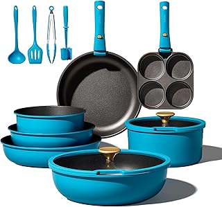 CAROTE 21pcs Pots and Pans Set, Nonstick Cookware Set Detachable Handle, Induction Kitchen Cookware Sets Non Stick with Removable Handle, RV Cookware Set, Peacock Blue
