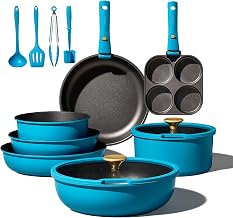 CAROTE 21pcs Pots and Pans Set, Nonstick Cookware Set Detachable Handle, Induction Kitchen Cookware Sets Non Stick with Removable Handle, RV Cookware Set, Peacock Blue