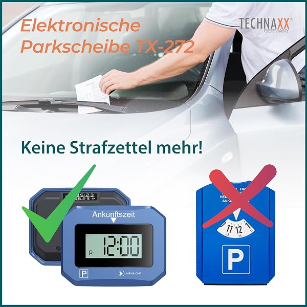 Technaxx elektronische Parkscheibe TX-272, automatische Digitale Parkuhr für das Auto mit Bewegungssensor, automatischer Zeiteinstellung, doppelt beleuchteten Displays, SOS-Licht, ECE-Lizenz - 2