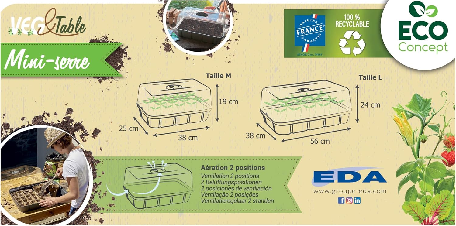EDA Mini Grow Greenhouse 15.7 Litres Size L 56 x 38 x 24 cm Charcoal Grey