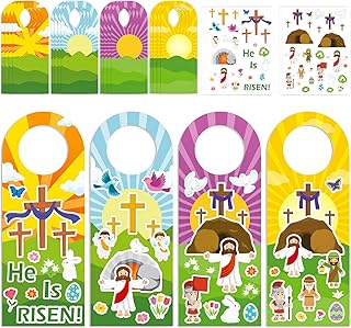 16 Set Multicolor Easter Jesus Resurrection Sticker Scenes Door Knob Hangers DIY Craft Gift for Kids Classroom Party Activities Supply