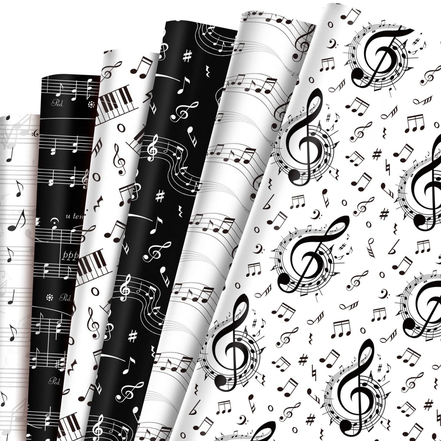 6 Sheets Music Wrapping Paper, Birthday Wrapping Papers Roll, Black and White Gift Wrap Musical Notes Gift Wrapping Paper for Graduation Christmas Birthday Party Supplies Festive Decoration, 70x50cm