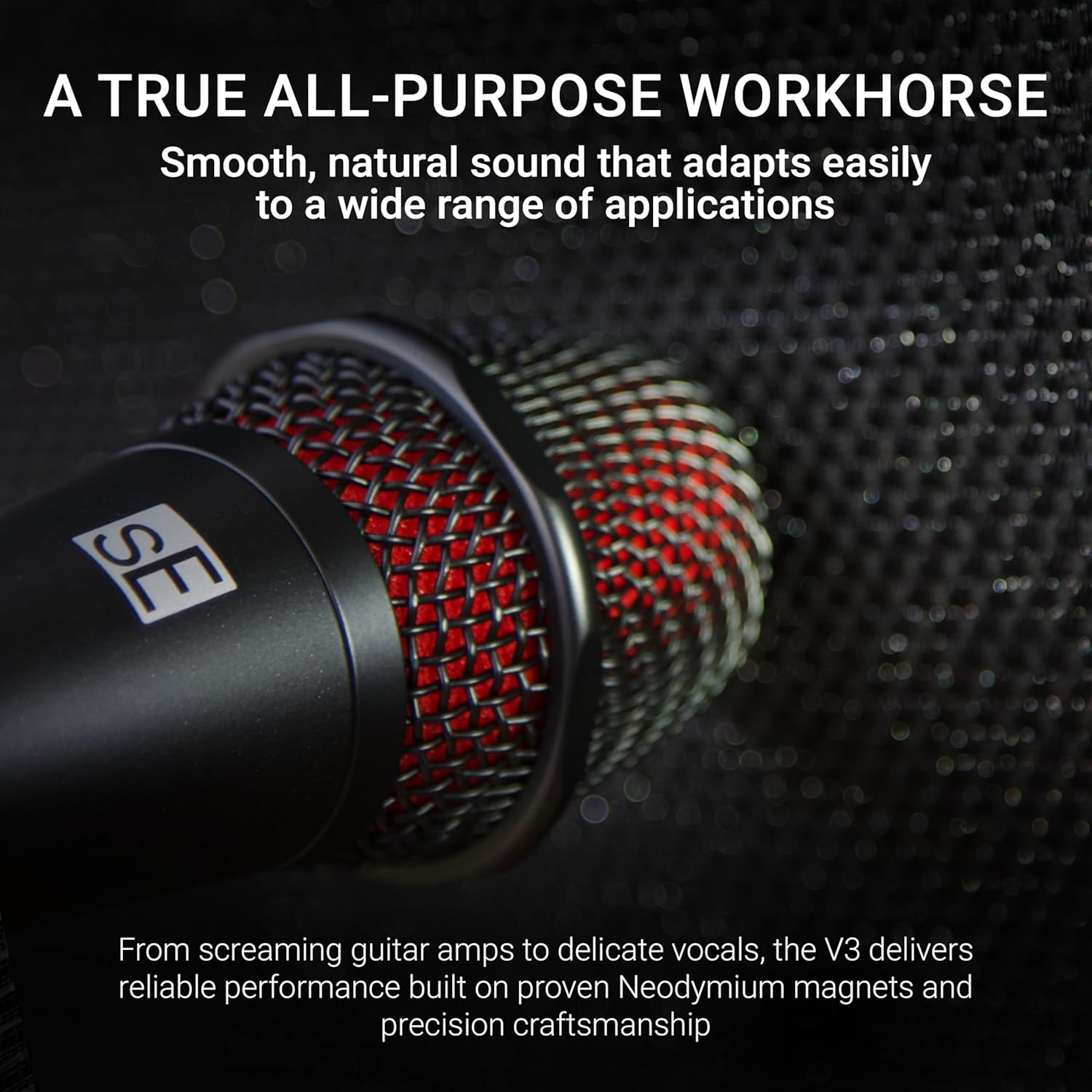 SE ELECTRONICS V3 Dynamic Microphone for Singing, Speech, Instruments & Studio Recording - XLR Handheld Vocal Microphone with Cardioid Polar Pattern for Reduced Stage Bleed - Rugged All-Metal Housing