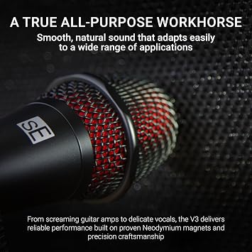 SE ELECTRONICS V3 Dynamic Microphone for Singing, Speech, Instruments & Studio Recording - XLR Handheld Vocal Microphone with Cardioid Polar Pattern for Reduced Stage Bleed - Rugged All-Metal Housing