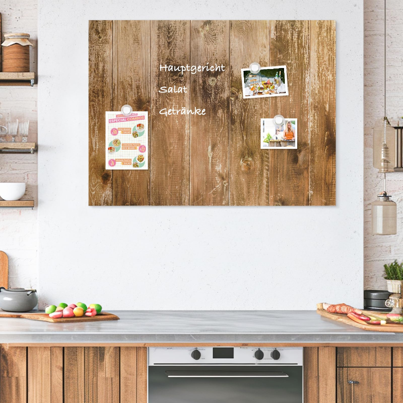 DOLLAR BOSS Tableau blanc magnétique 45x60 cm, tableau mural decoratif | tableau pour magnet, avec 6 aimants 2 stylos, essuyer avec un chiffon humide, planches en bois marron