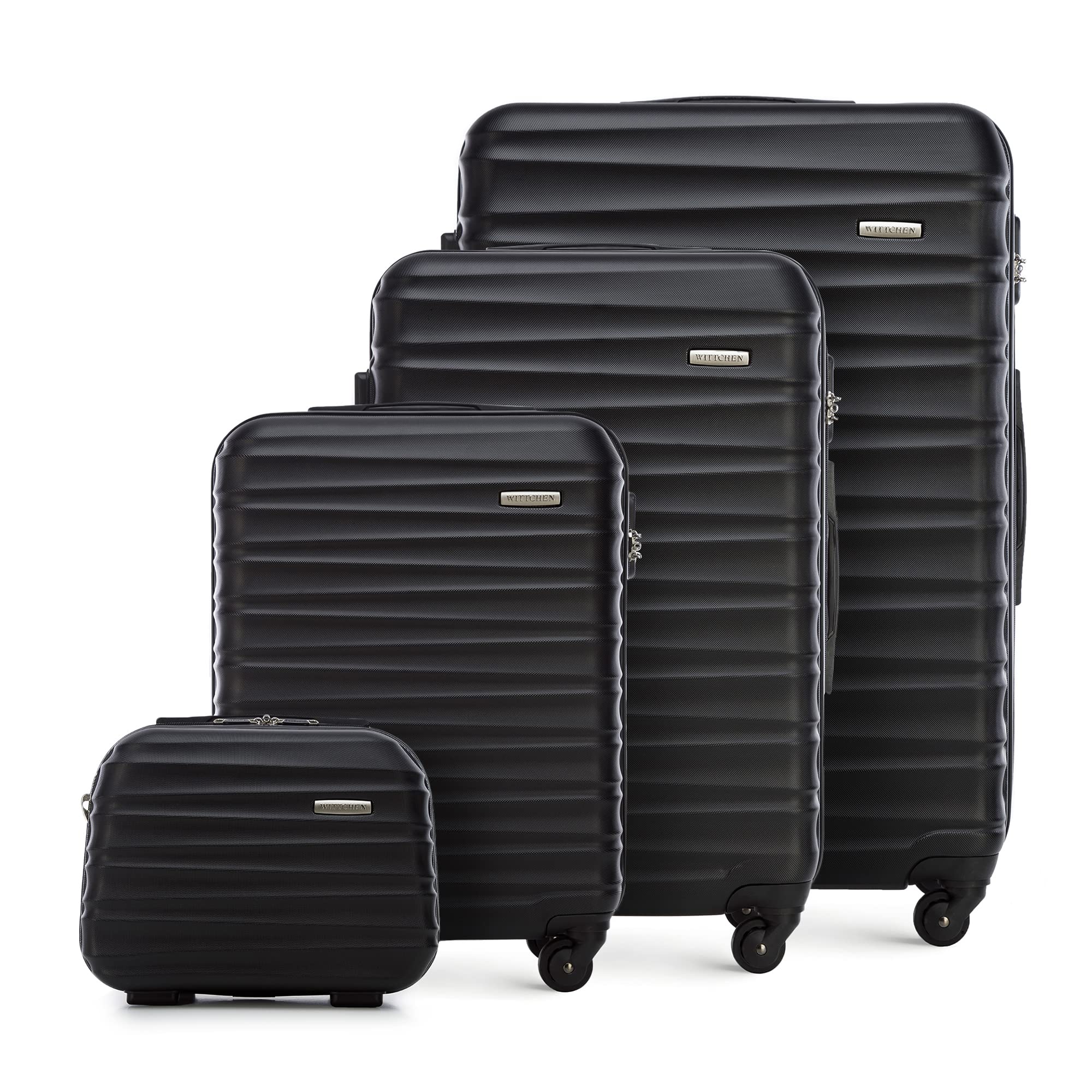 WITTCHEN Valigia da viaggio Bagaglio a mano Valigia da cabina Valigia rigida in ABS con 4 ruote girevoli Serratura a combinazione Maniglia telescopica GROOVE Line Set di 4 valigie Nero