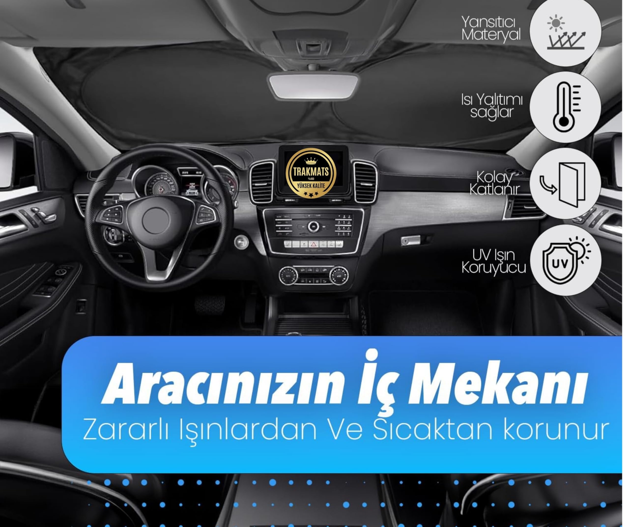 TRAKMATS BMW X4 F26 2014-2018 İçin Uyumlu Oto Ön Cam Güneşlik, Katlanabilir Milfonlu, UV Koruma, Kılıflı, 150x70 cm, Üniversal