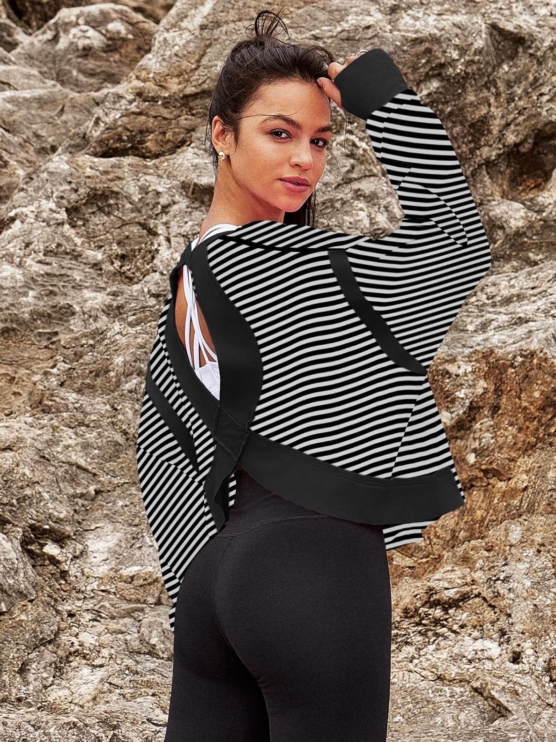 Panadila Womens Open Back Workout Top Long Sleeve Athletic Shirts Casual Crop Running Tee Y2k Yoga