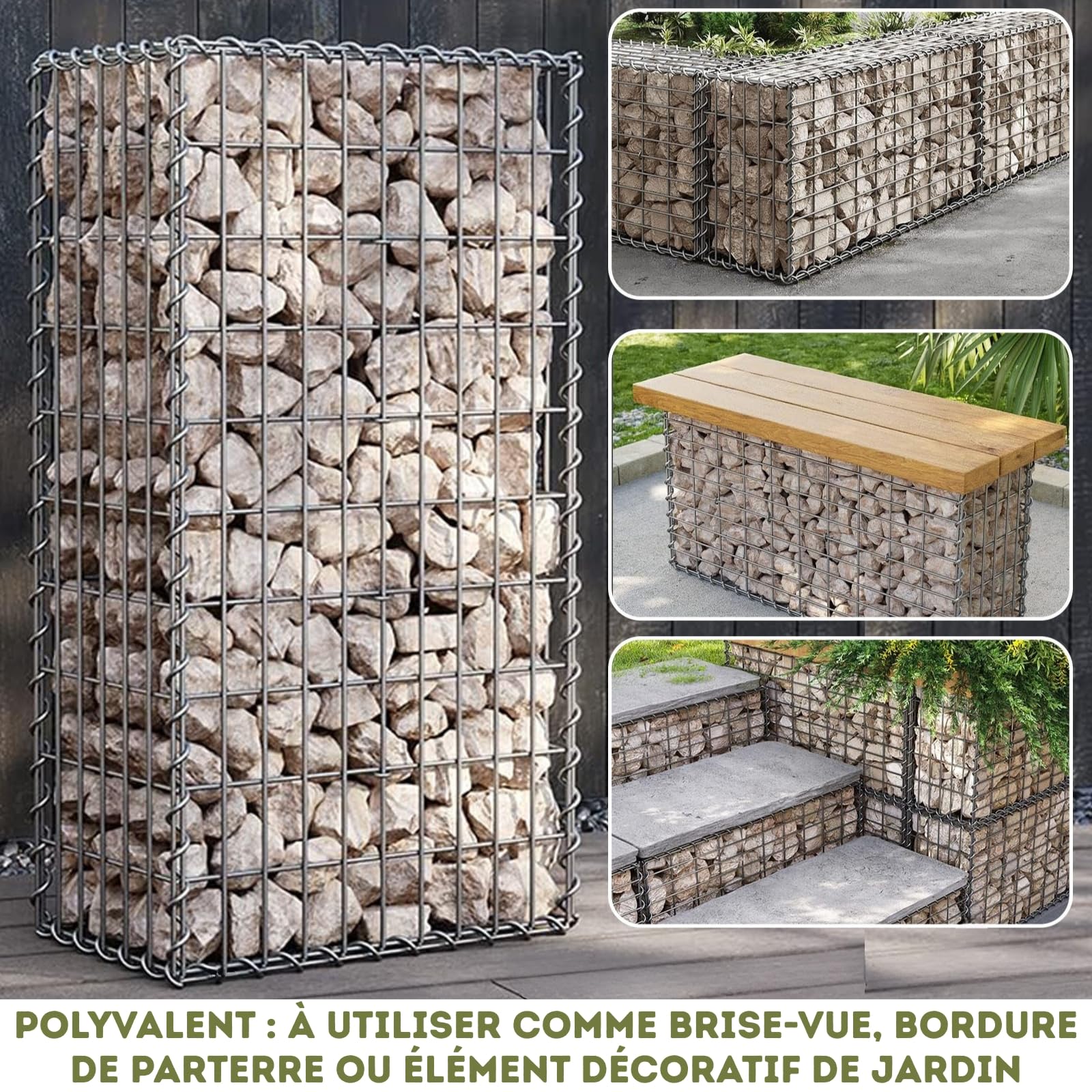 Gabion en Acier Anti-Rouille pour Pierre,Clôture décorative,Muret en Acier pour Un aménagement extérieur stylé (Argenté, L100 x H50 x P30 cm)