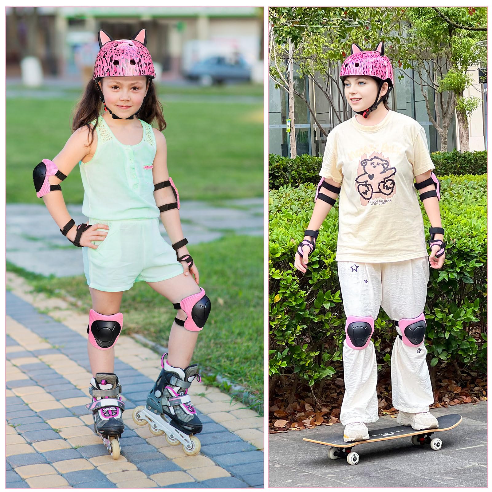 Casco Bicicleta Niño 8-14 Años con Rodilleras y Coderas, Ajustable 52-58 CM, para Ciclismo Skate Scooter Patinaje