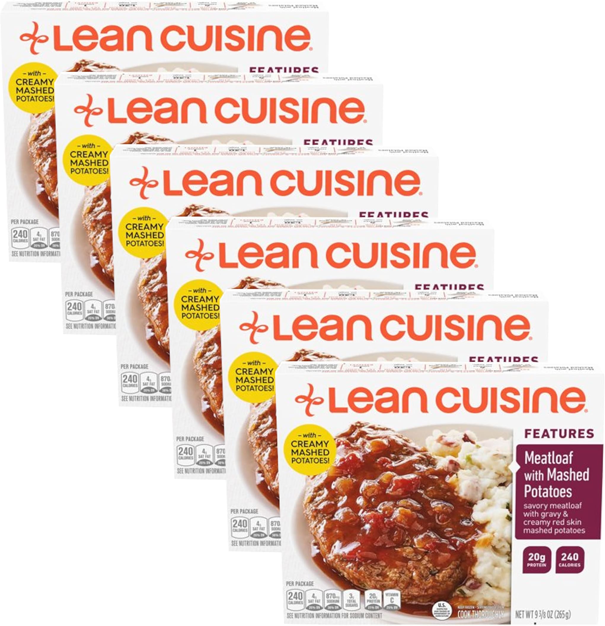 Lean Cuisine Savory Meatloaf with Creamy Mashed Potatoes - 20 Gram Protein Per Serving - 240 Calories - Frozen - 6 Pack (9.6 0z Each) - Ready Set Gourmet Donate a Meal Program