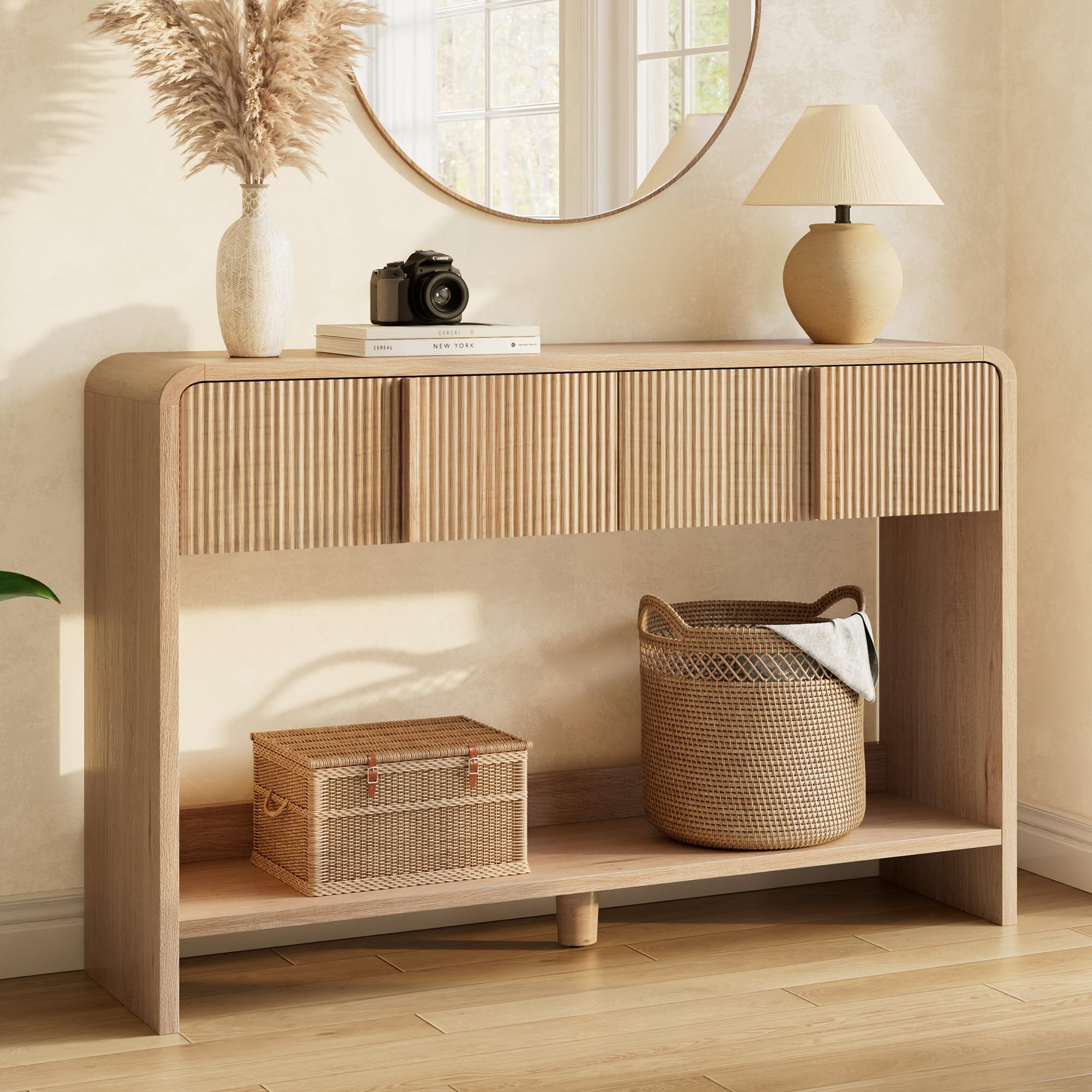 AMERLIFE 45" Fluted Entryway Console Table with 2 Drawers and Open Shelf