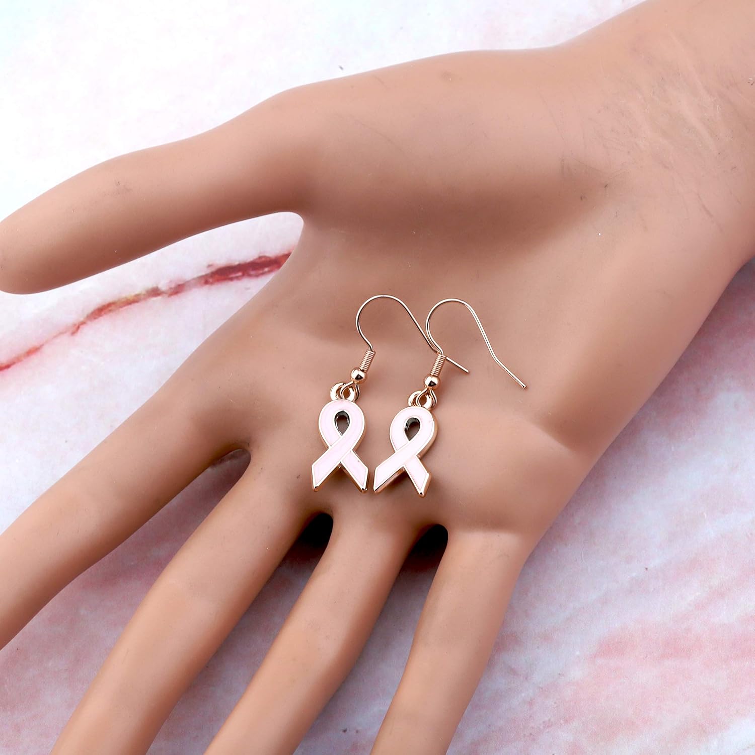 HOLLP Breast Cancer Warrior Gift; Semicolon Symbol Bracelet; Pearl Bracelet & Earrings; Pink Ribbon Jewelry; Breast Cancer Awareness Jewelry for Women - Image 4