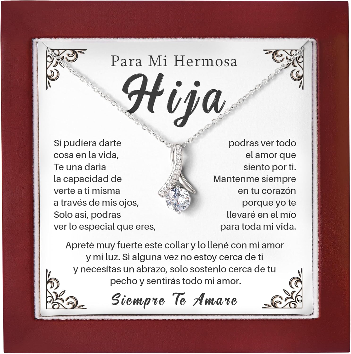 Collar de Madre e Hija | Regalo de Cumpleaños para Hija | Joyería para Hija con Mensaje en Español | Collar con Caja de Lujo