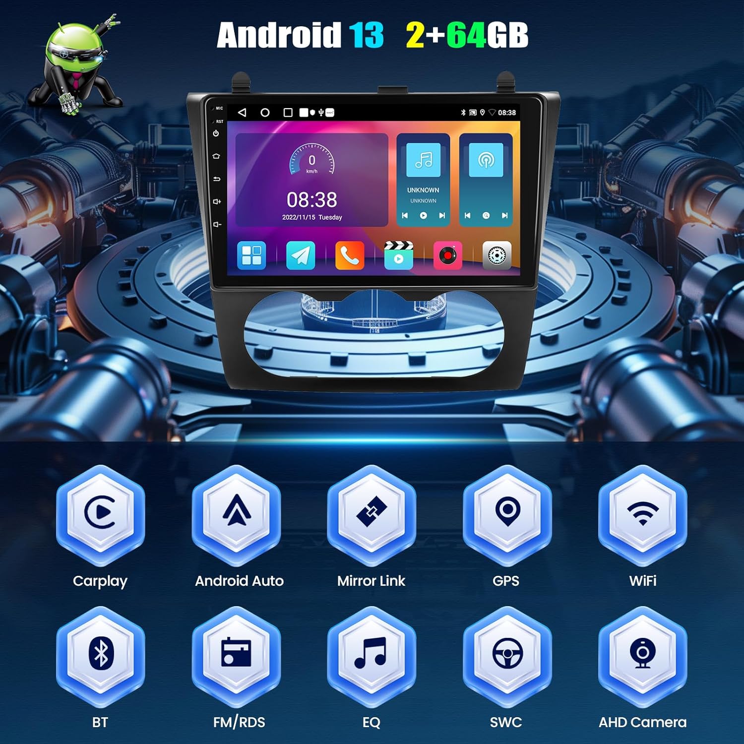 UNITOPSCI 2G+64G Android 13 Car Stereo Radio for Nissan Teana Altima 2008-2012 Wireless CarPlay Android Auto, 9 Inch Touchscreen GPS Navigation Bluetooth Mirror Link FM/RDS SWC + Backup Camera Mic