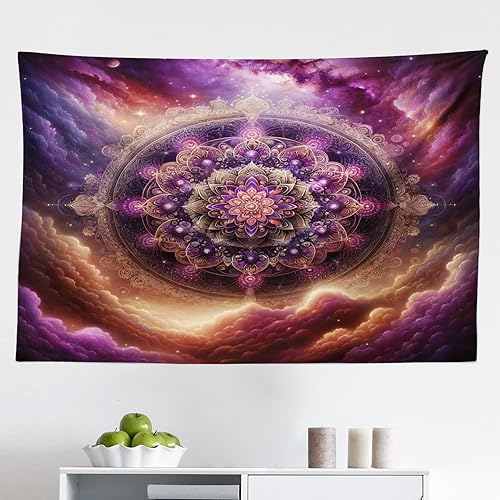 Miniatura 9 de Ambesonne Tapiz de fantasía, paisaje de fantasía con reloj, rayos de cielo de ensueño desde el techo, arte ficticio, colgante de pared ancho para