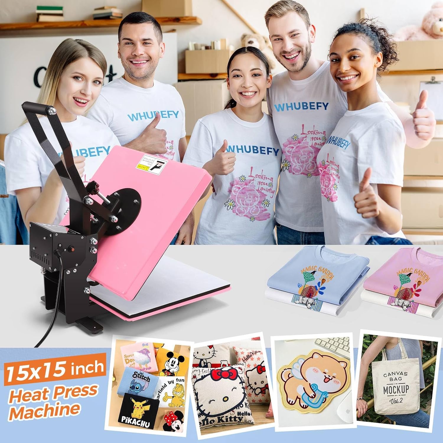 AKEYDIY Heat Press 15x15, Large Heat Press Machine for Tshirts (Pink)