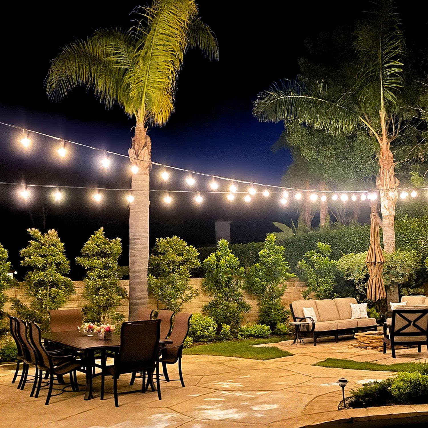 Outdoor String Lights,LED 24FT White Cord 12 Hanging S14 Bulbs,2200K Shatterproof