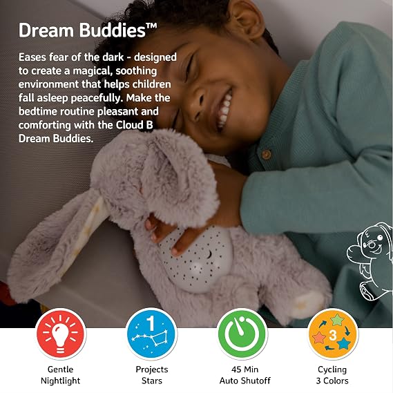 Cloud b Dream Buddies Benny the Bunny - The Soothing Mini Baby Night light Kids Love | Star Projector Sleep Aid with Gentle Lights and Auto Shut Off | Newborn Essentials Baby Toys