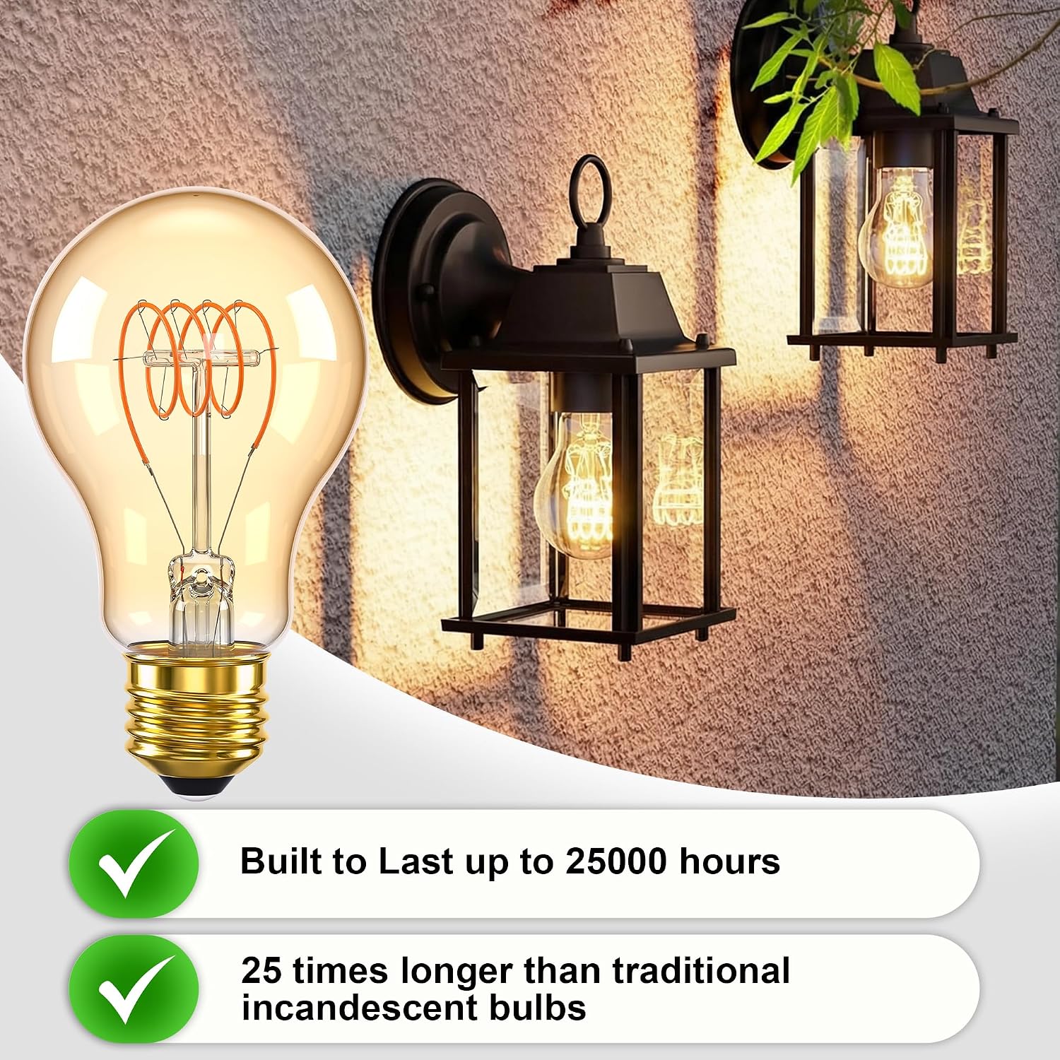 Dimmable A19 6W E26 LED Edison Bulbs Vintage Amber Light Bulbs 60 watt Antique Spiral Filament Warm White 2200K Decorative LED Light Bulb 600LM, CRI 90+, Pack of 2