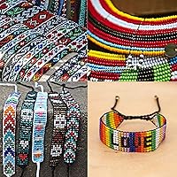 Vista 5 de Frame Bead Loom Kit for Beaded Bracelets Earrings Belts Making, Include 17250 Seed Beads 3mm 18 Colors and 150 Meter Clear String, Beading Trays
