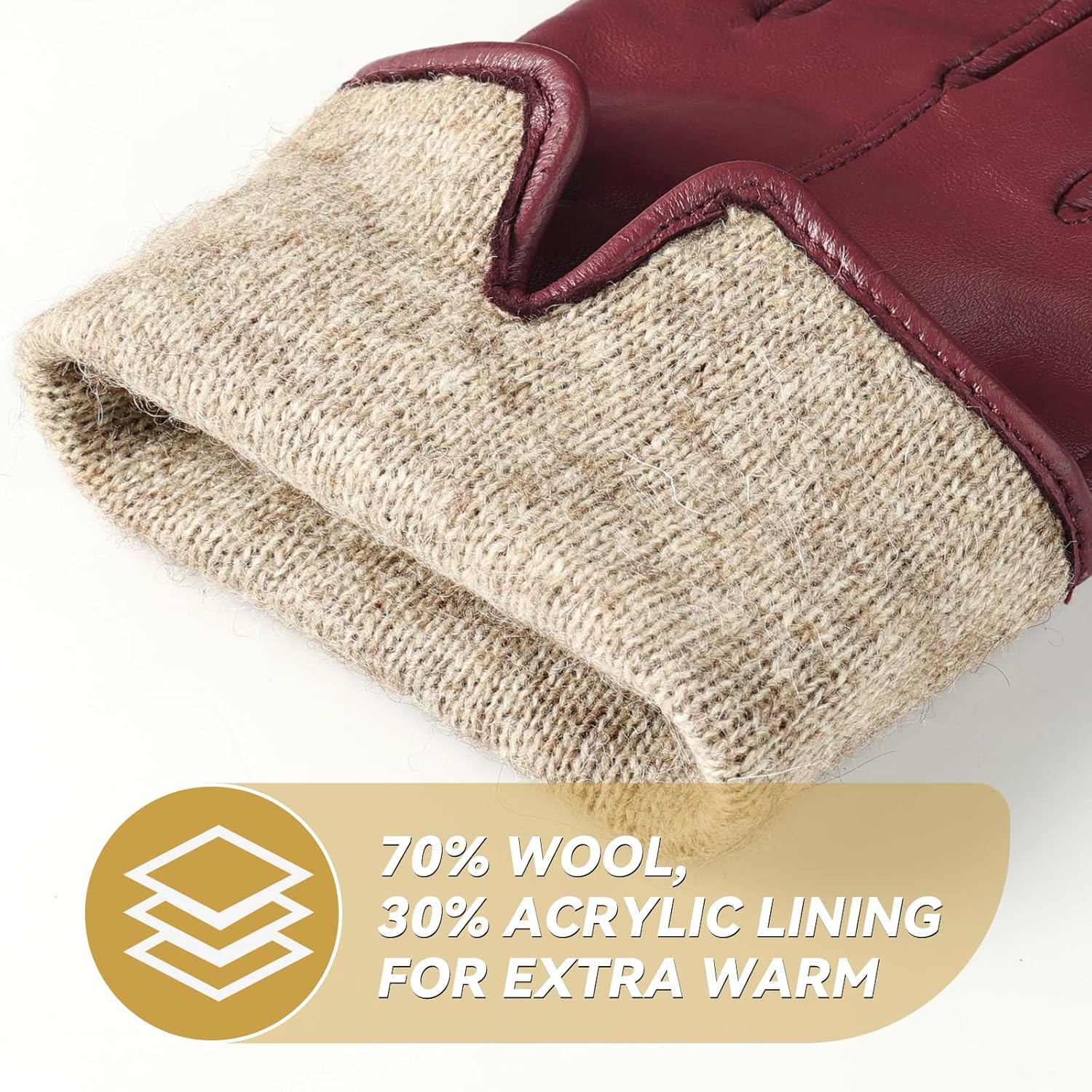 OZERO Leather Womens Gloves Winter, Sheepskin Wool Warm Womens Gloves with Touchscreen Fingers for Cold Weather