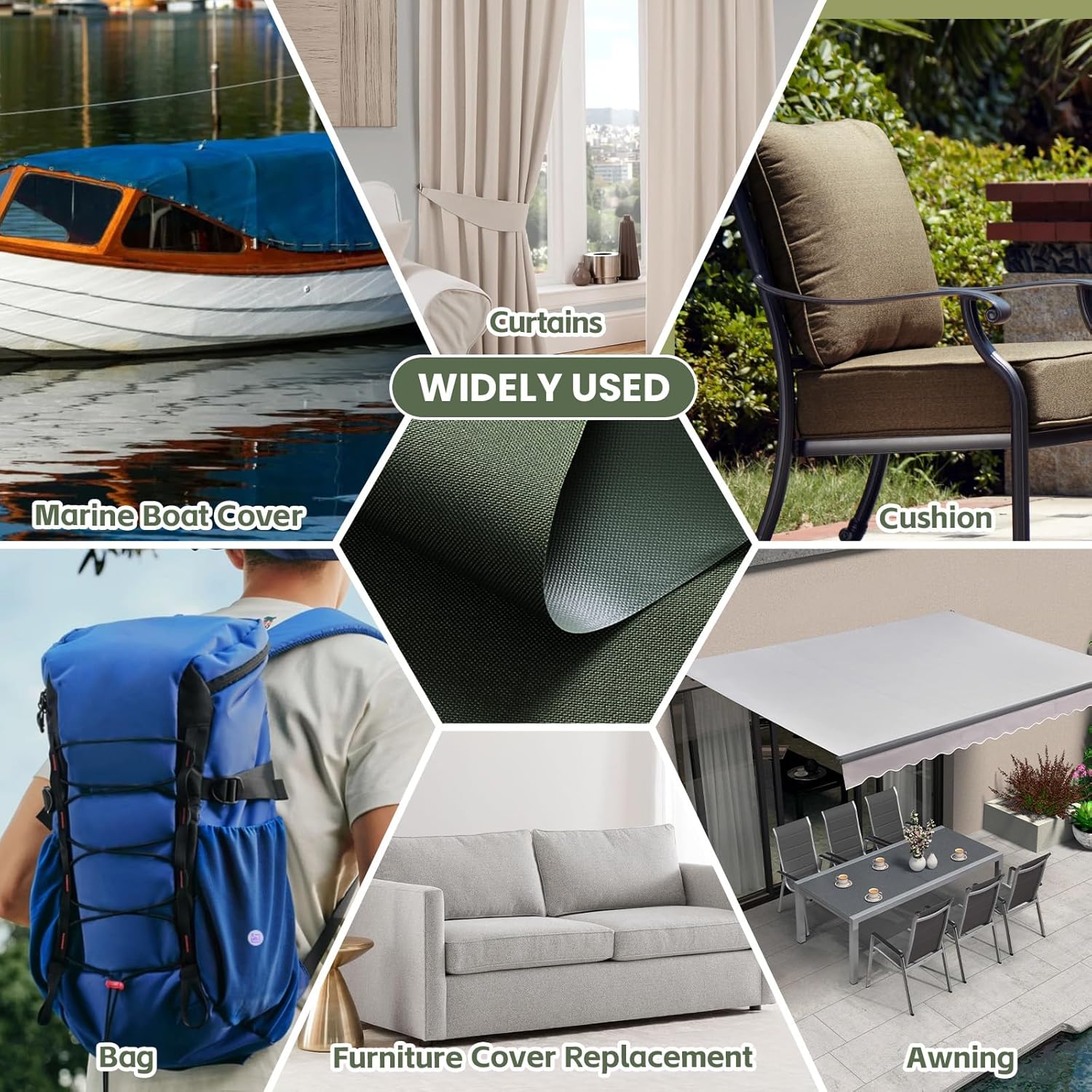Waterproof Marine Canvas Fabric by The Yard 58" W 600D PVC Backing Water-Resistant Polyester Fabric Upholstery Material for Outdoor Indoor Marine Awning Tent Boat Furniture Cover, 1 Yard Army Green