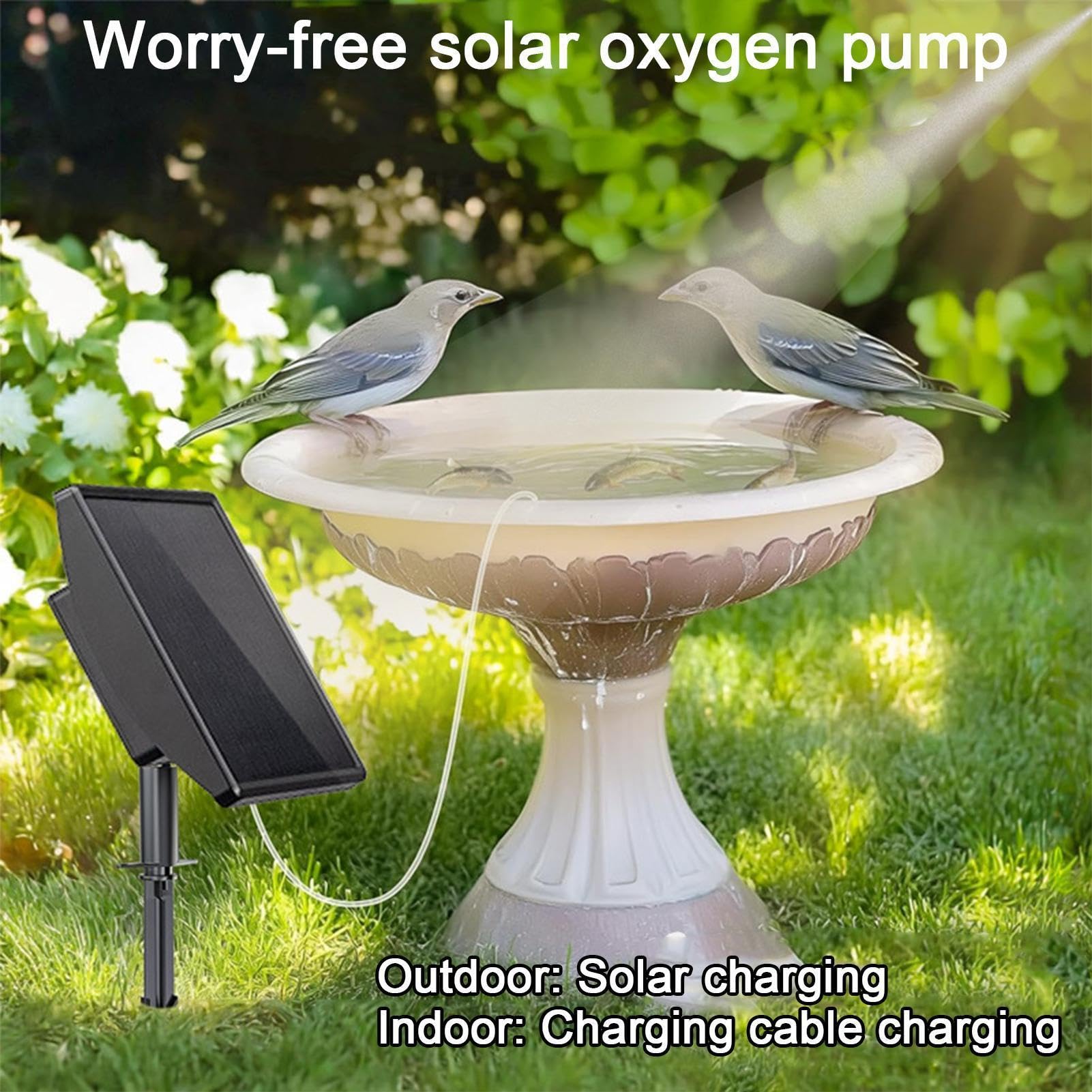 Aeratore Ad Energia Solare Per Laghetto Con Batteria Da 2000 mAh E | Pompa D'Aria Solare Adatto ad acquario, , giardino, cortile e pesca all'aperto