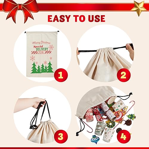 Miniatura 3 de JOYIN 3 bolsas de arpillera de Papá Noel con cordón de Navidad de 26 x 19 pulgadas, bolsa de regalo de lona grande reutilizable personalizada para