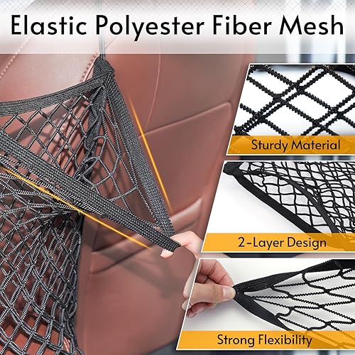 Miniatura 4 de rabbitgoo Barrera de red para perros para SUV, barrera para mascotas con ganchos de metal y malla elástica, divisor de automóvil y bolsa de