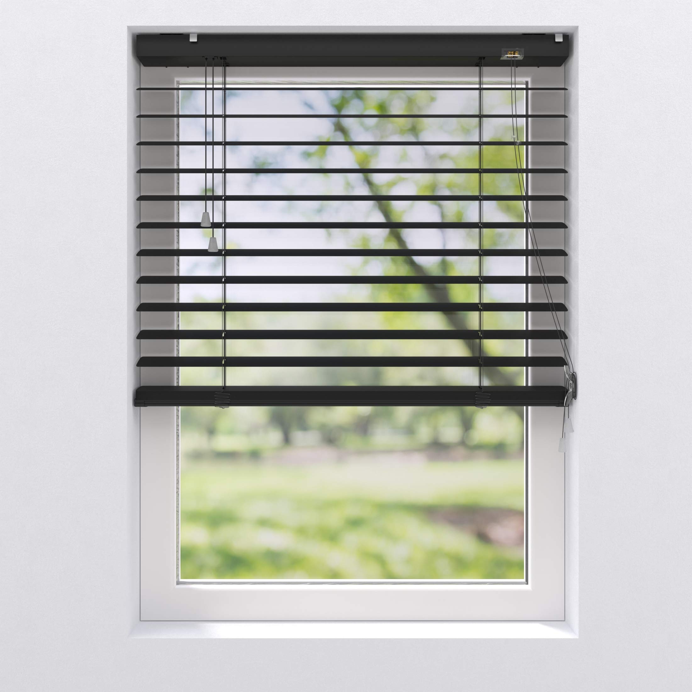 Alu Jalousie Sonnenschutz Rollo für Fenster Tür | viele Größen | 50 mm Lamellen aus Aluminium | Sichtschutz Blendschutz Wandmontage Deckenmontage Jalousette Faltrollo (100 x 180 cm, Farbe Schwarz)