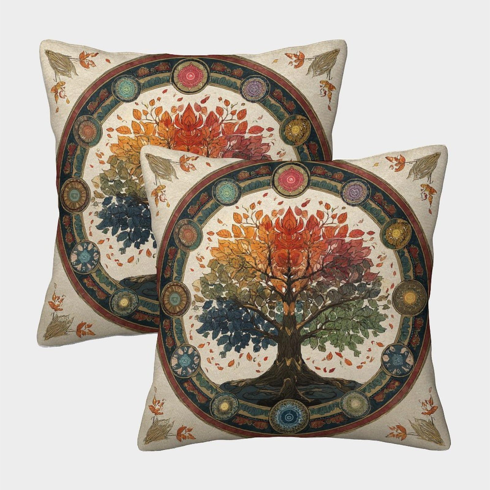kaiyun 2 Pack Circular Tree of Chakra Elements Personalised Cushion Cover Home Sofa Decoration 40x40cm Pillow Covers