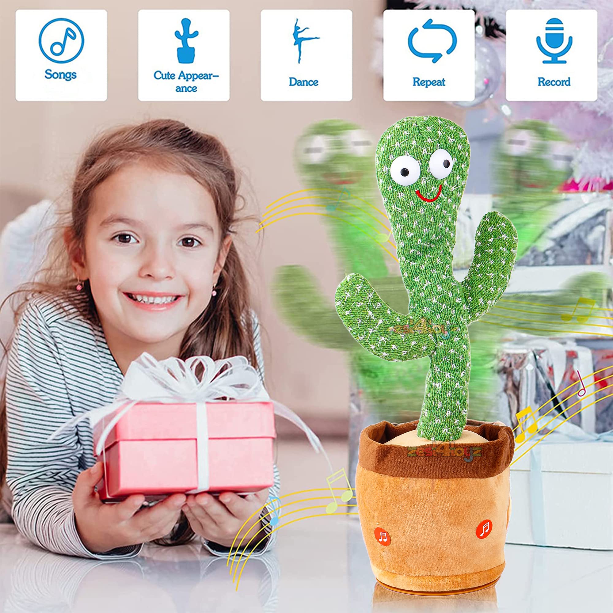 Zest 4 Toyz Dancing Cactus Toy for Kids Rechargeable Talking Cactus Toys Can Sing Wriggle & Singing Recording Repeat What You Say Funny Education Toy for Children 2