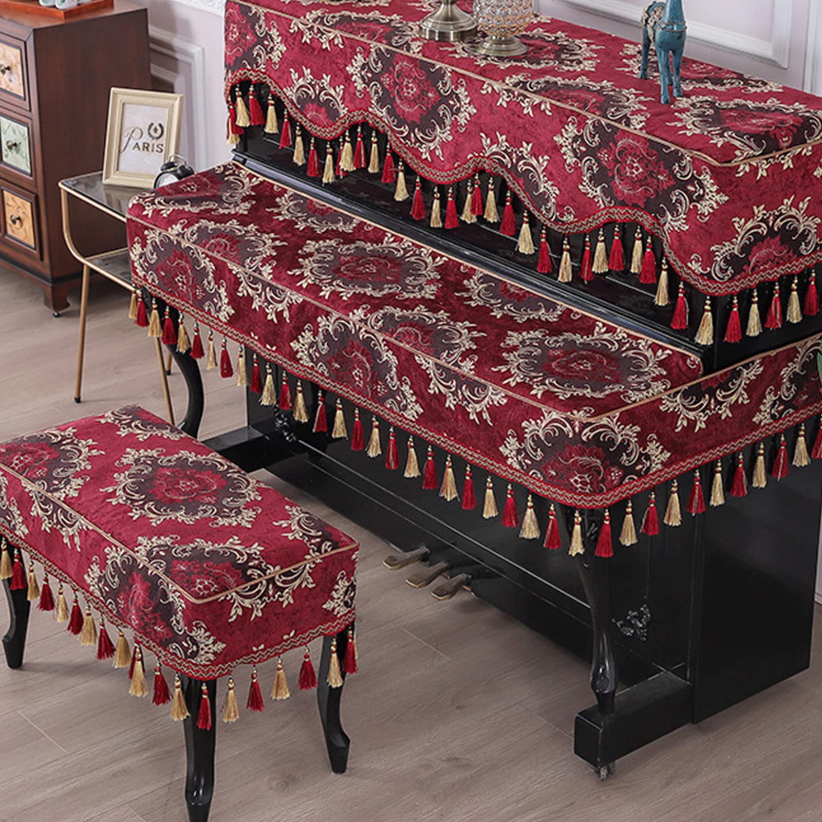 Coperture in Tessuto Poncho per Pianoforte, Mezza Copertura per Pianoforte alla Moda di Lusso, Copertura per Tastiera Elettronica per Pianoforte,Red
