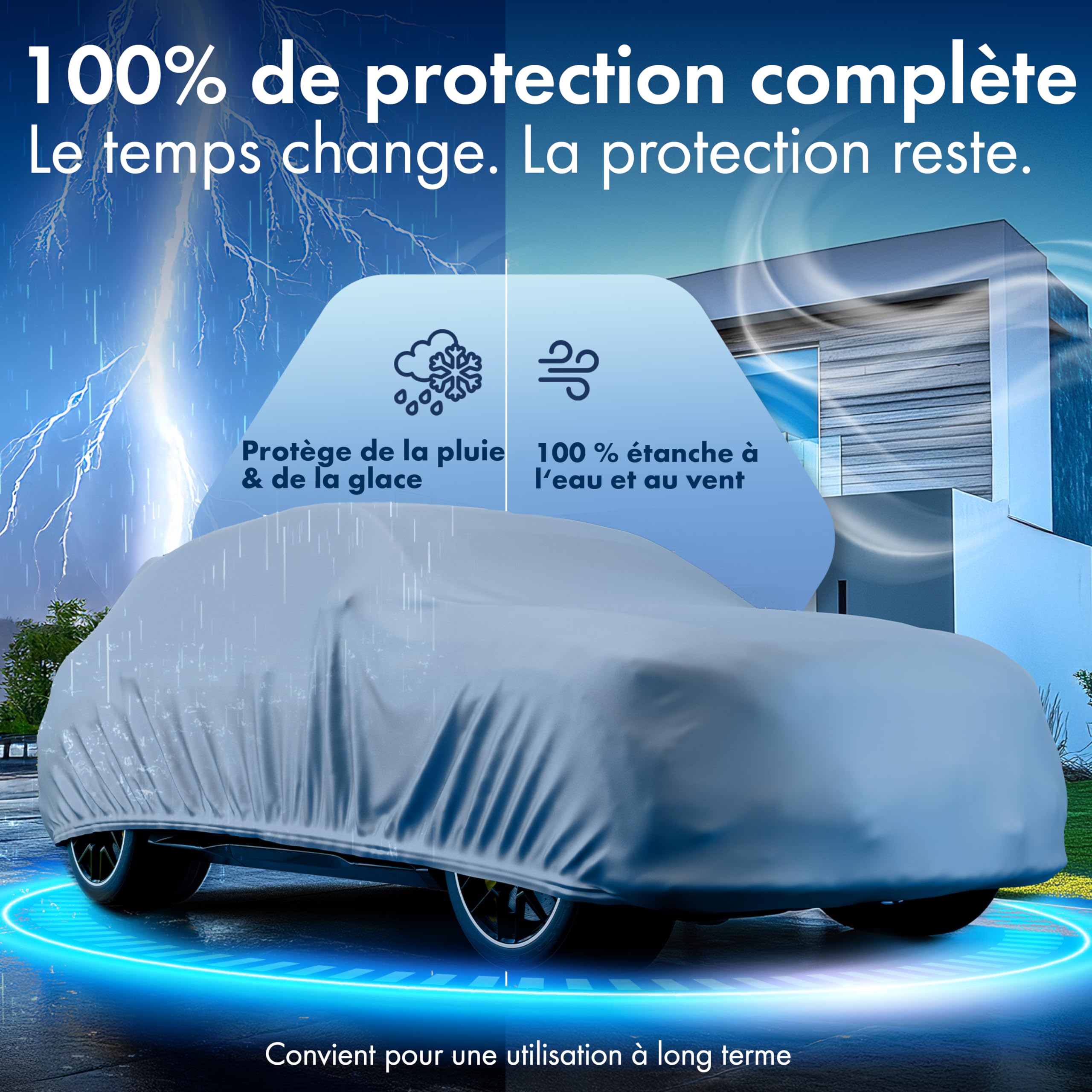 WALSER Bâche Voiture/Housse de Protection Auto Extérieure All Weather Basic - 100% Imperméable et Résistante aux Intempéries, Protection UV, Neige et Poussière, Taille 8, Argent