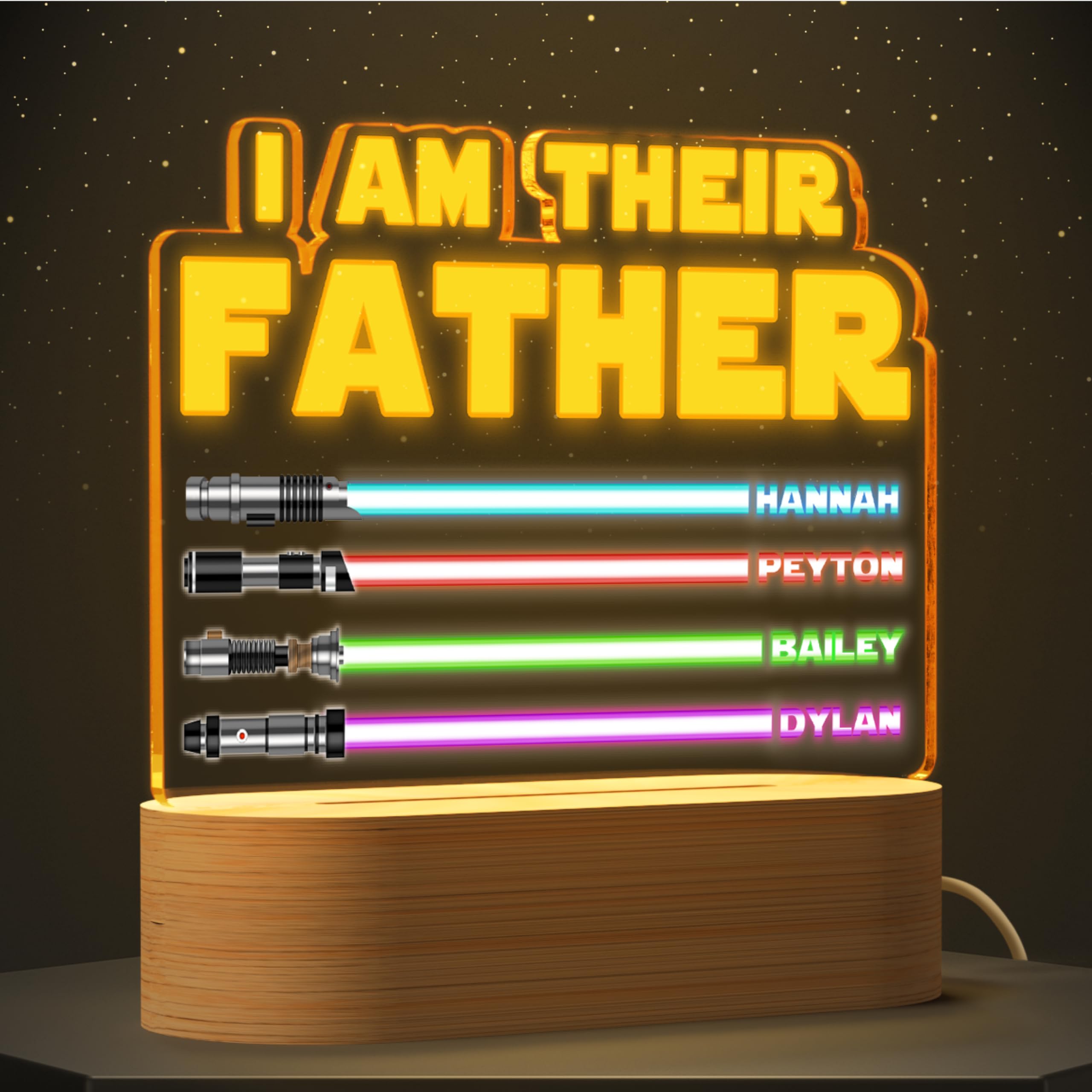 Personalized I AM THEIR FATHER Night Light for Father's Day Gifts, Custom 1-7 Kids Names Acrylic Sign, Customized Light Saber Plaque for Fathers Day Gift, Birthday Gifts for Dad from Daughter Son Wife
