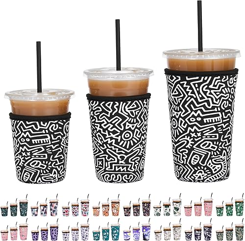 Miniatura 7 de Paquete de 3 fundas reutilizables aisladas de neopreno para bebidas de café helado, soporte para bebidas frías para café Starbucks, McCafe, Dunkin