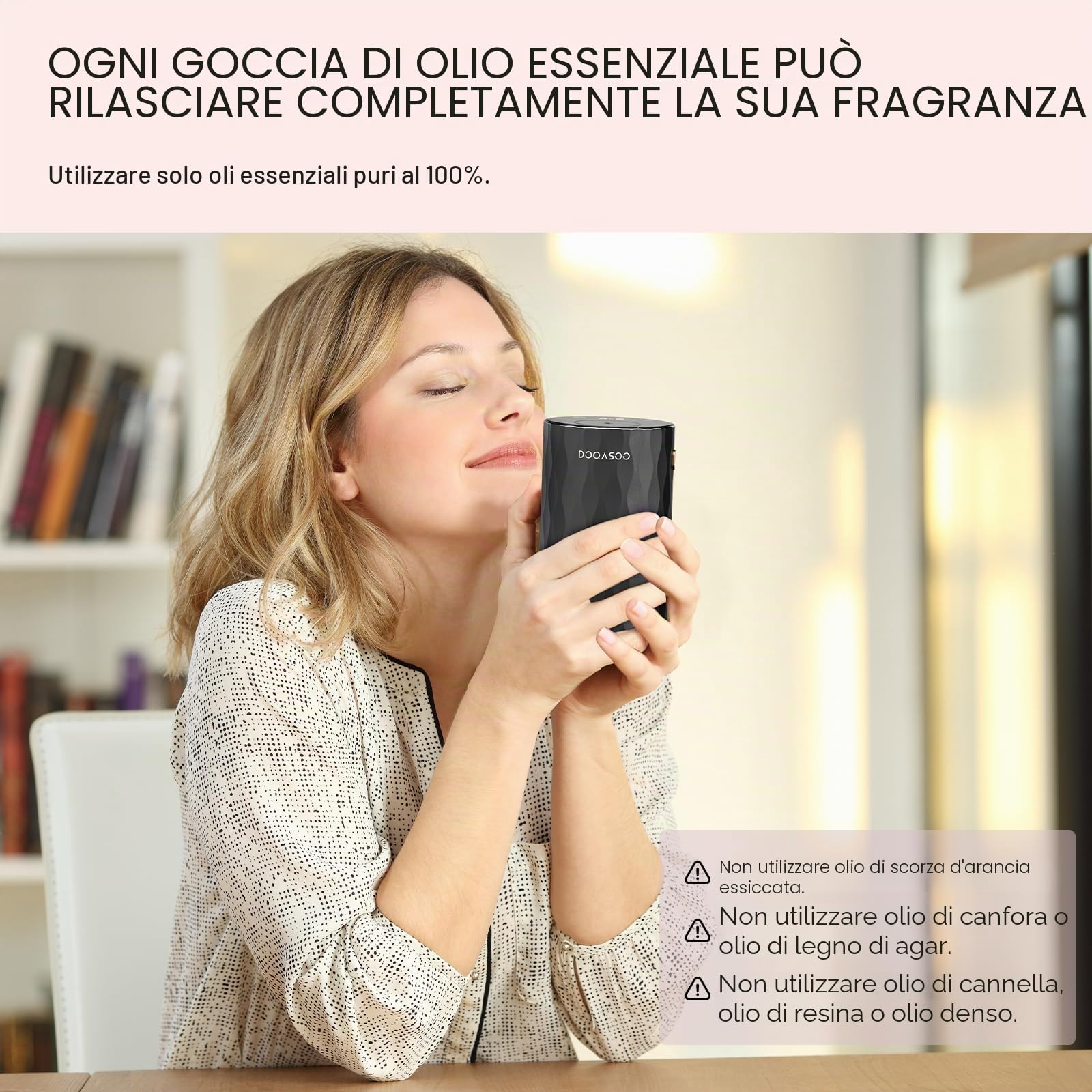 Diffusore di aromi senza acqua, senza fili, struttura in alluminio, batteria 96H e 25dB silenzioso, diffusore per oli essenziali con timer e 4 livelli, ideale per auto, ufficio e camera da