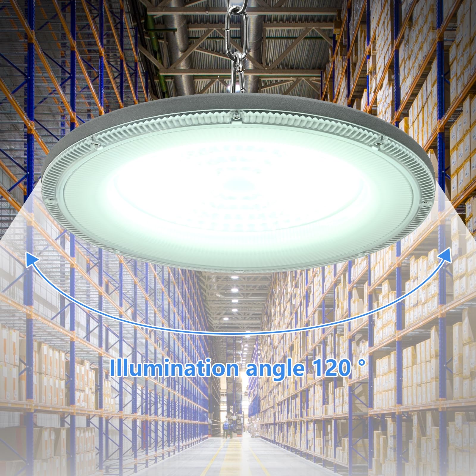 100 W LED UFO lampa przemysłowa, 12000 lm, oświetlenie halowe, 6500 K, zimna biel, reflektor LED, IP65, wodoszczelna lampa warsztatowa, oświetlenie hali, do magazynu, fabryk, garażu