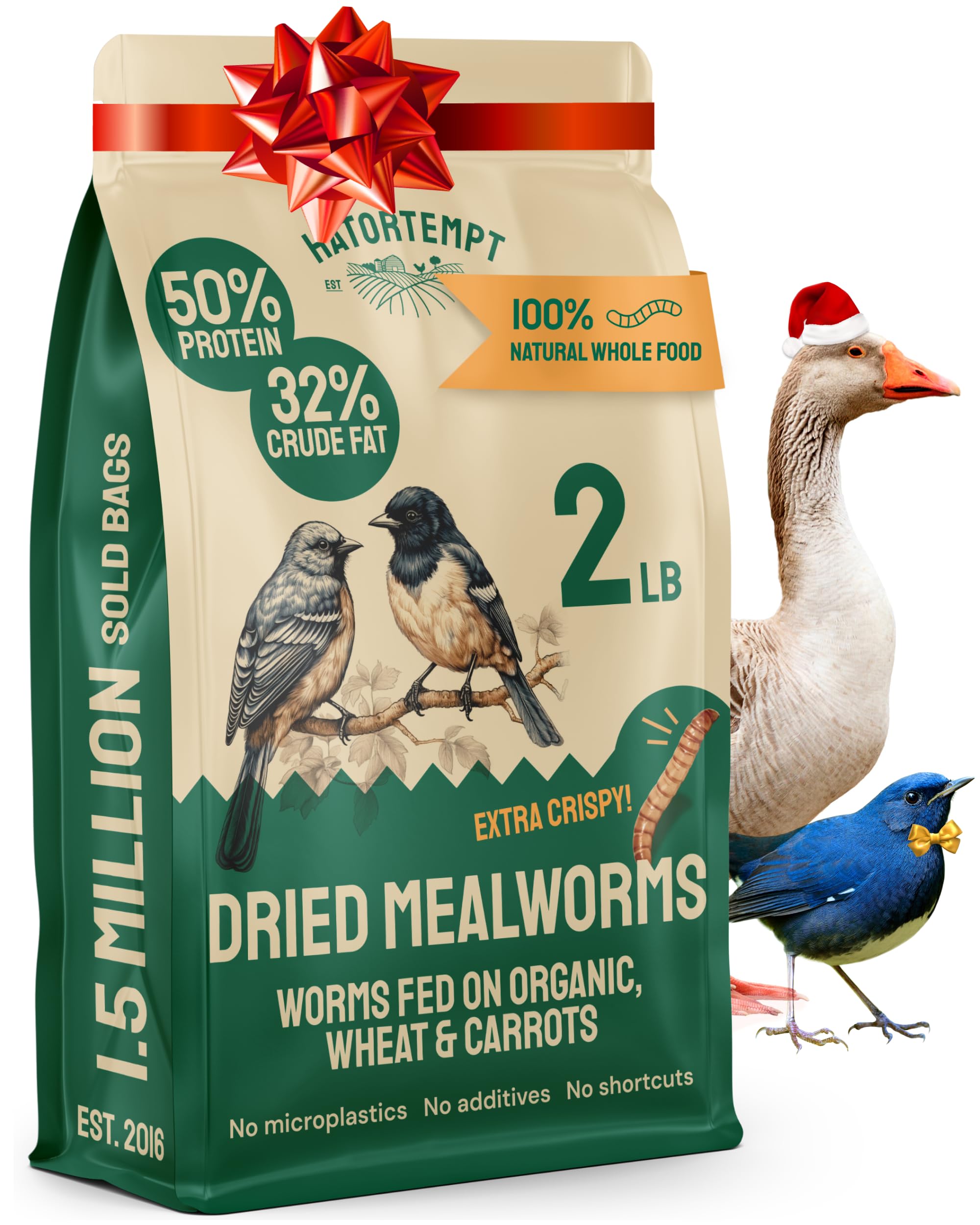 Hatortempt Bulk Dried Mealworms - 10 Lb Bag - Non-GMO Dried Mealworms for Chickens, Ducks & Wild Birds - High-Protein Chicken Feed & Bird Food