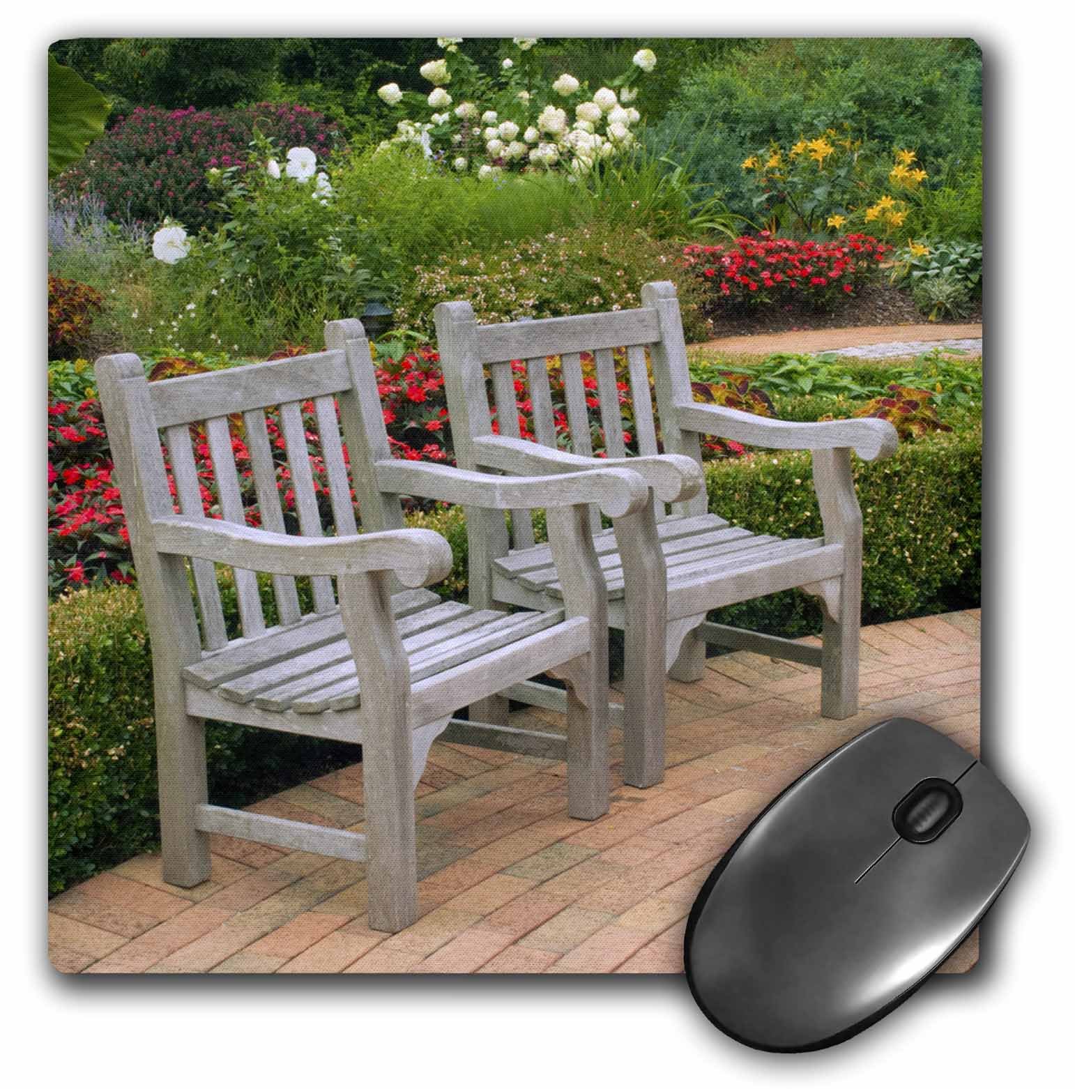 3dRose 8 x 0.25 Inches Mouse Pad, Empty Wooden Chairs Along A Garden Path Raymond Klass (mp_83512_1)