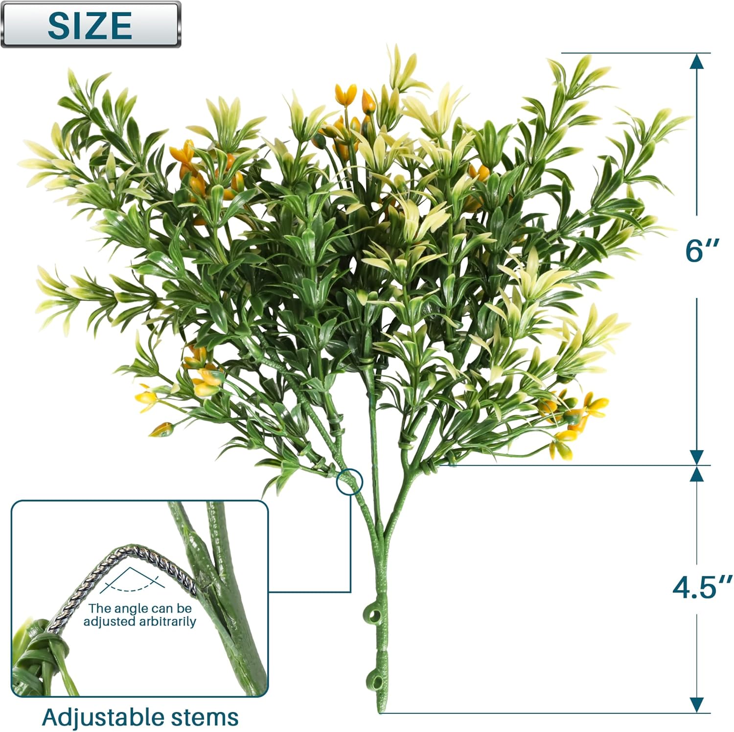 COARBOR 11 PCS Artificial Bushes Plastic Artificial Flowers Fake Outdoor Plants for Home Kitchen Party Flowers Arrangement Wedding Decorations, Green Yellow