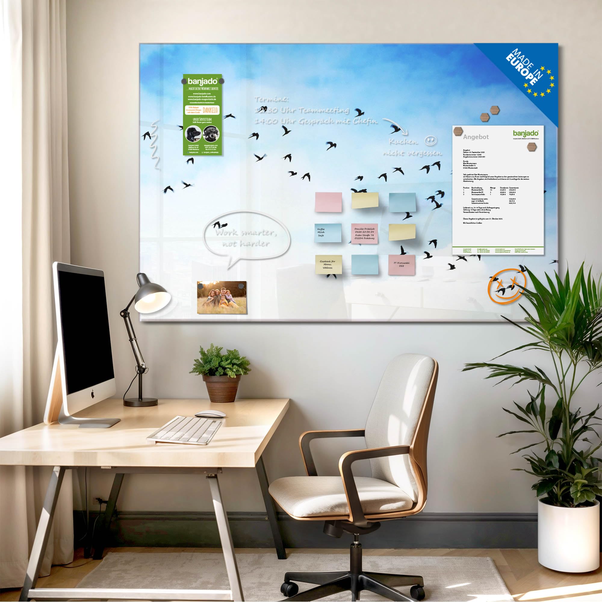 banjado Glas-Magnettafel in 120x80cm, beschreibbar mit Tiermotiv