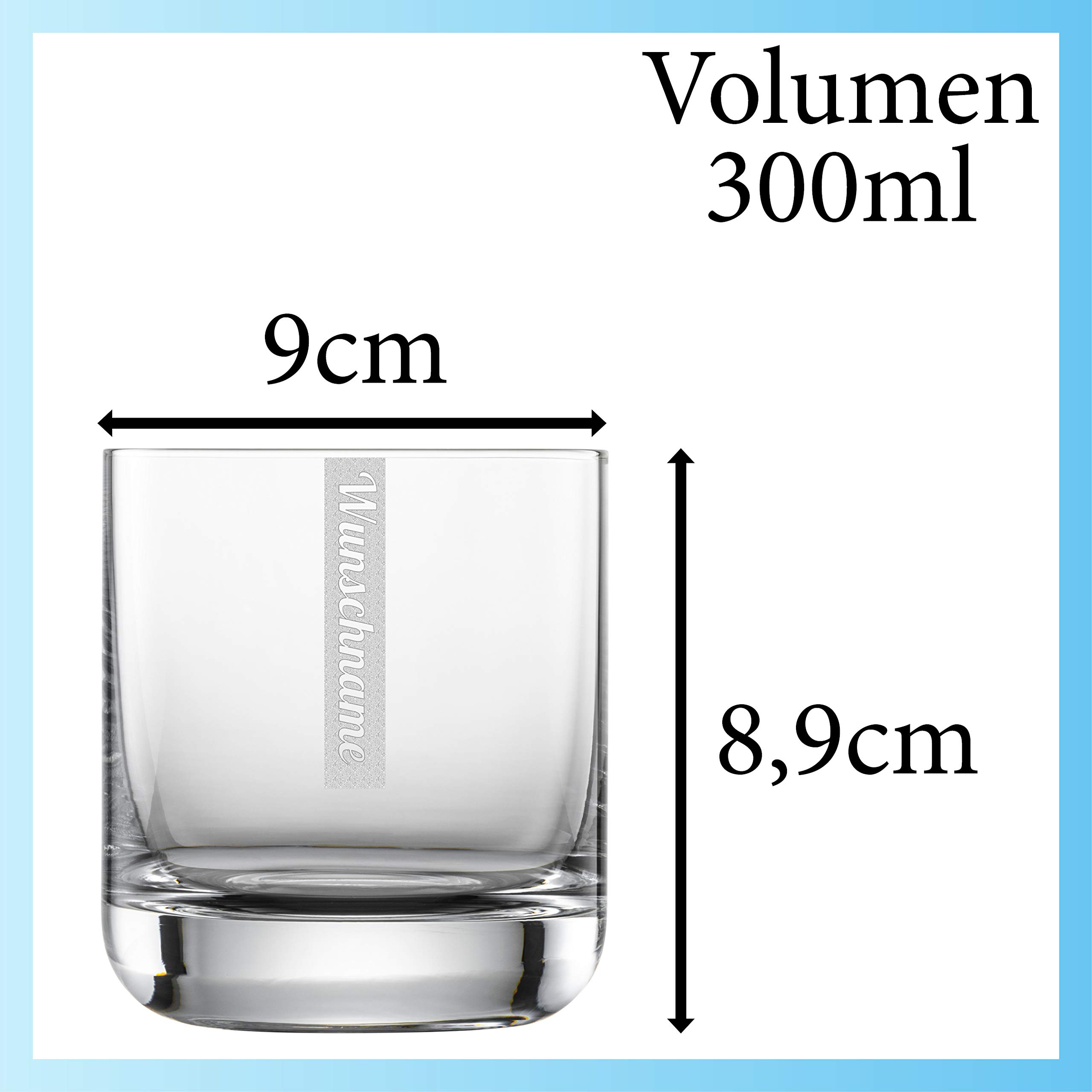 6X Whiskyglas mit Gravur 6er Set | 300ml Schott Glas mit Namen | LogoGlas | Spülmaschinenfest | Trinkglas & Individuelle Lasergravur