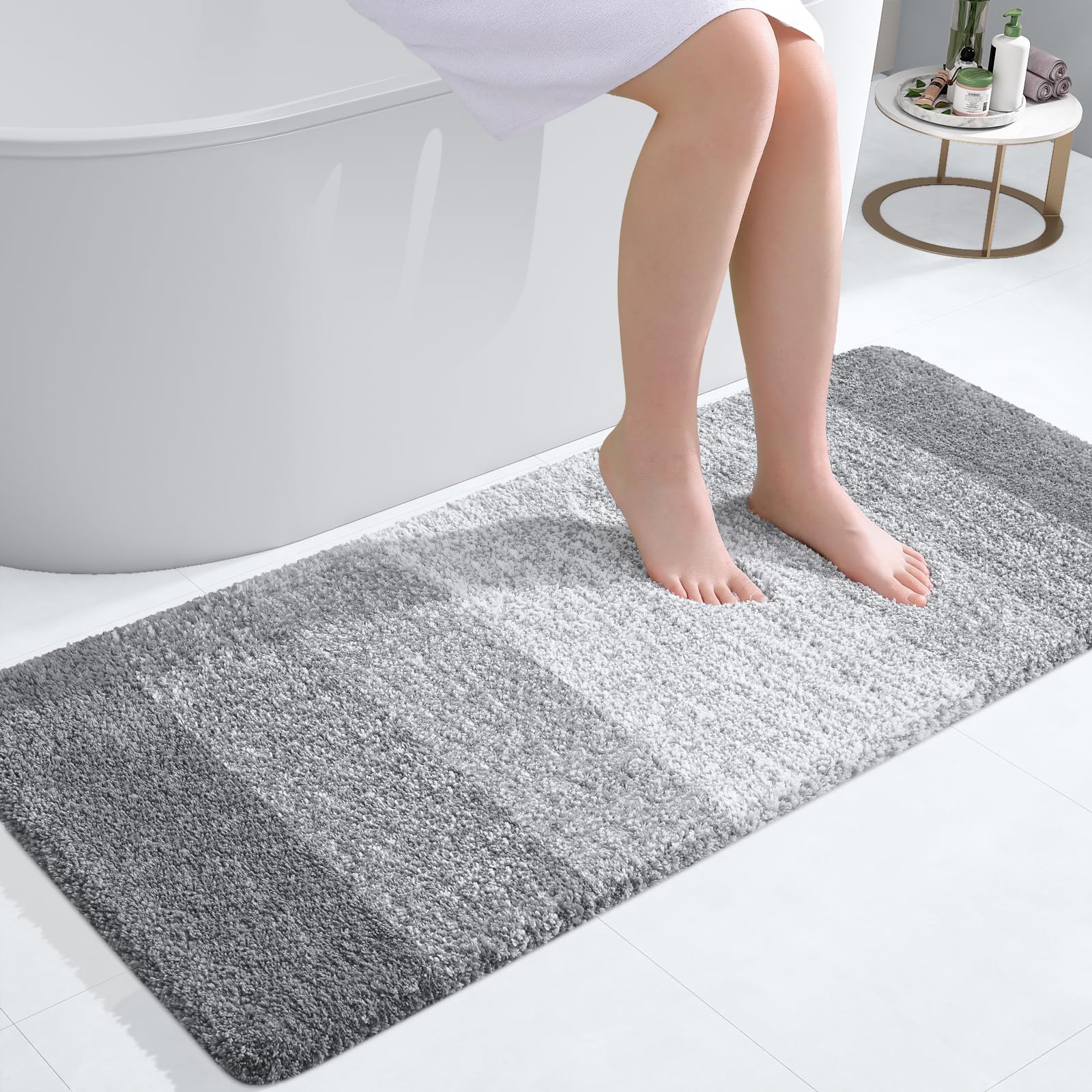 OLANLY Bathroom Runner Rug 47x20, Extra Soft Absorbent Microfiber Bath Rugs | Light Grey, Non-Slip Quick-Drying Rubber Backing, Washable Long Bath Mat for Floor, Tub and Shower, Home Decor