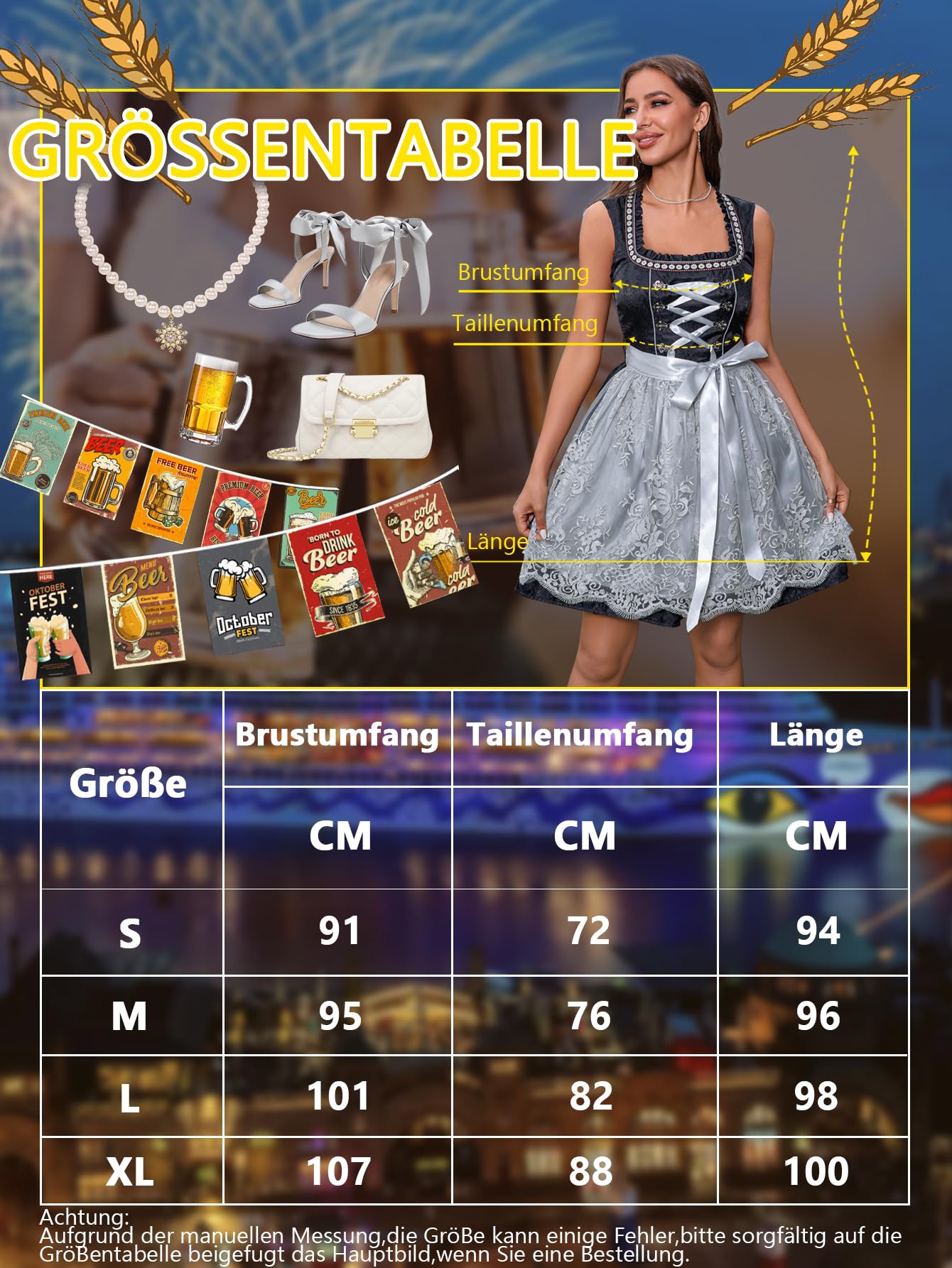 Aibaowedding Dirndl Damen Klassisches Dirndl für Damen Elegantes Trachtenkleid Perfekt für Oktoberfest Karneval Volksfeste