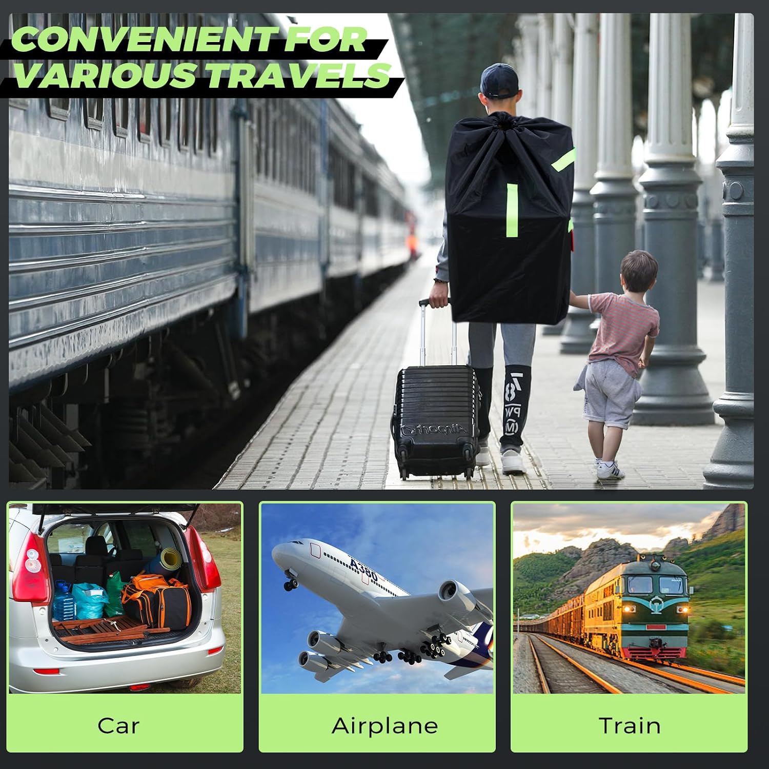 Zihvfzu Waterproof Car Seat Travel Bag, Suitable for Airplane and Air Travel, Durable Cushioned Backpack Design, Suitable for Strollers, Height Increasing Seats, Convertible Seats, with 1 Luggage Tag