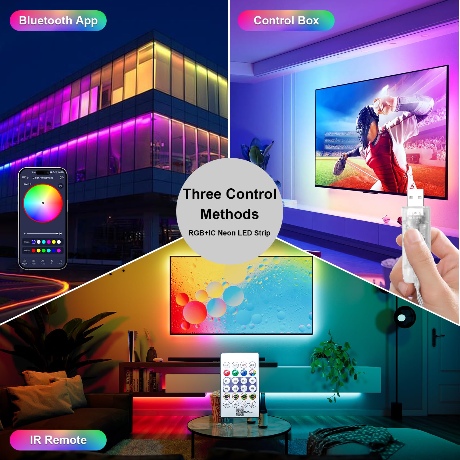 Fosingut Neon Rope Light 3M,5V USB RGB IC LED Strip Light Flex with APP&Remote Control,Waterproof Music Sync Color Chasing RGB LED Tape Light for Bedroom,Living Room,Gaming Room,Party Wall Decor - Image 3