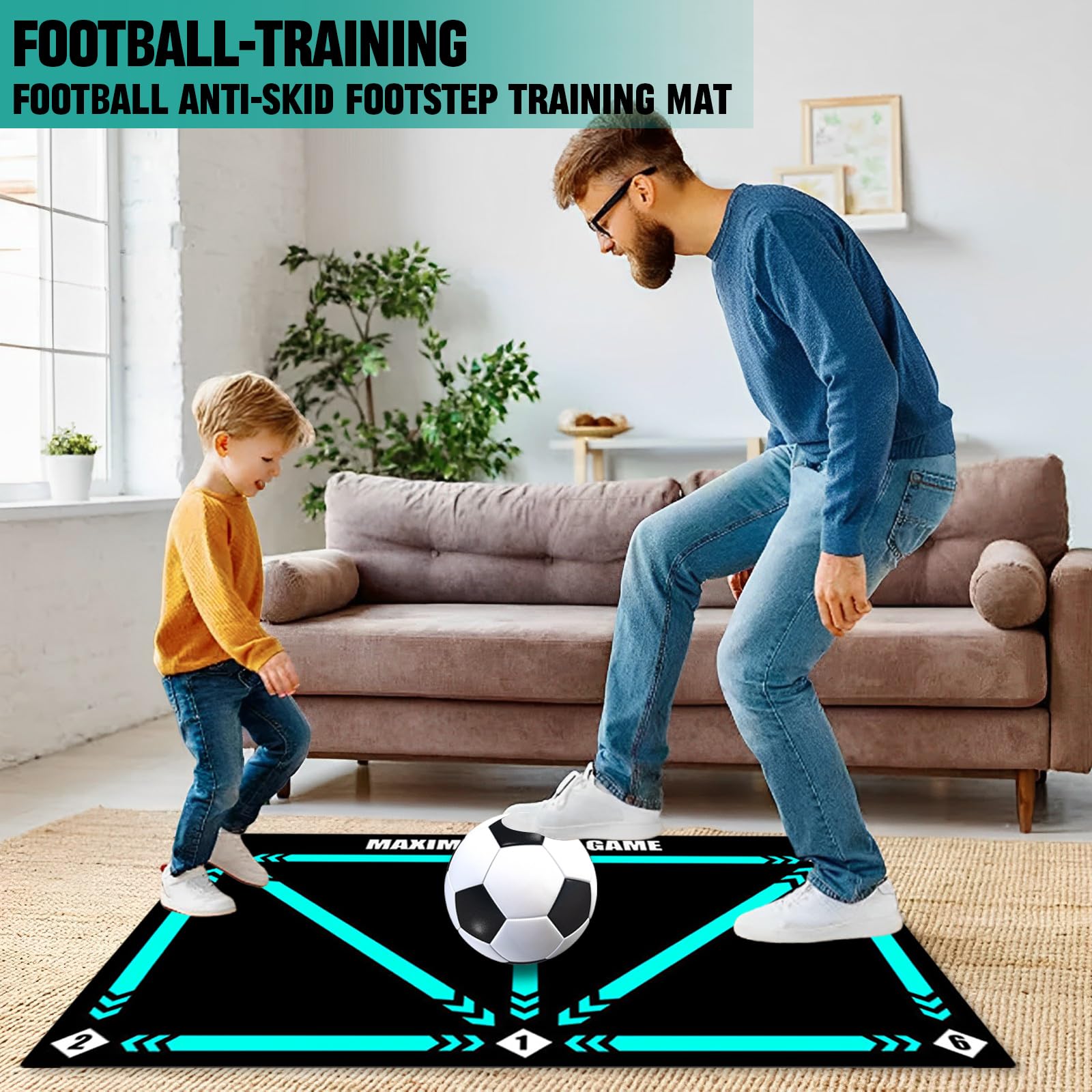 Tapis D'Entraînement De Football 90x60 Cm – Contrôle De Ballon, Caoutchouc Antidérapant, Léger Et Pliable (Noir Et Fluo)