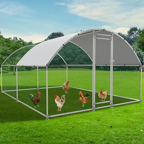 NUGRIART Large Metal Chicken Coop, Outdoor cage Run with Waterproof and Anti-UV Cover, Dome Roof Walk-in Poultry Cage Rabbit Duck House for Outside, Backyard and Farm.